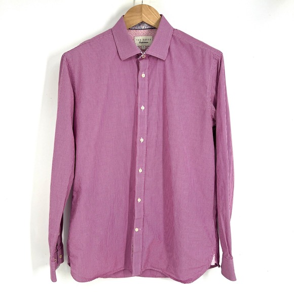 Ted Baker Other - Ted Baker Endurance Mens 16 34/35 Pink Gingham Dress Shirt Long‎ Sleeve Cotton